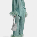 Maurine - Ensemble haut à manches longues & pantalon à plumes