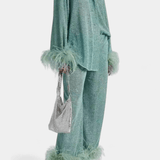 Maurine - Ensemble haut à manches longues & pantalon à plumes