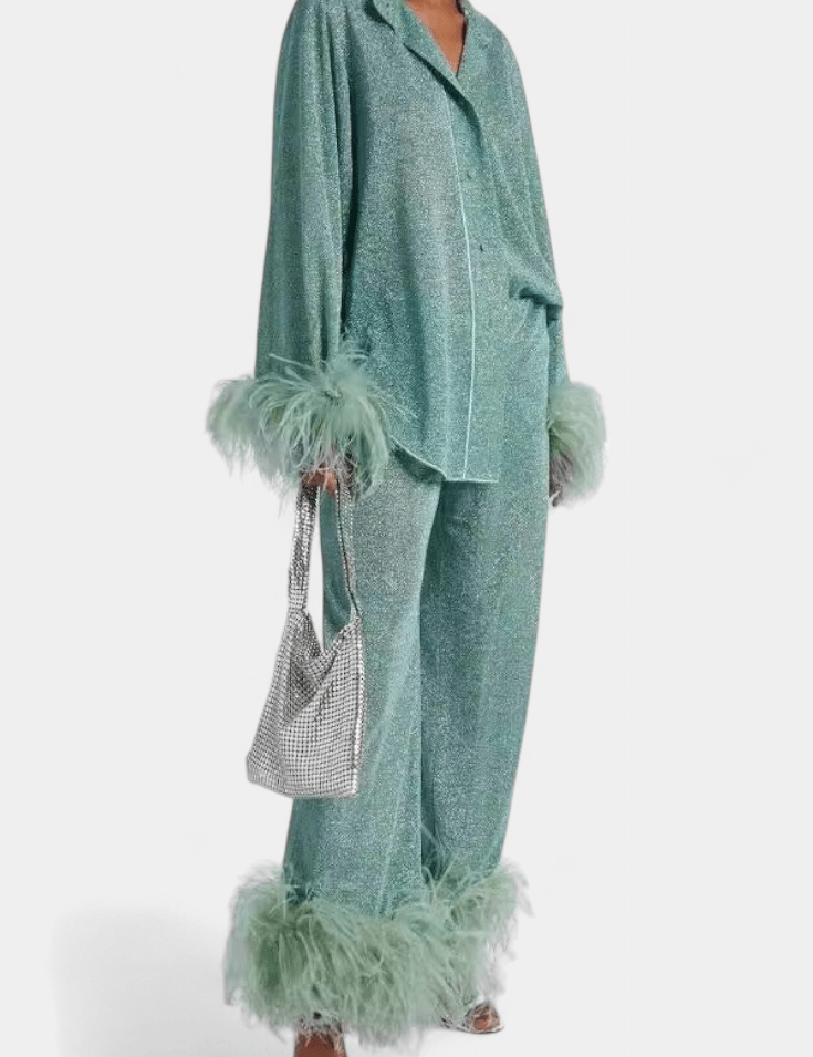Maurine - Ensemble haut à manches longues & pantalon à plumes