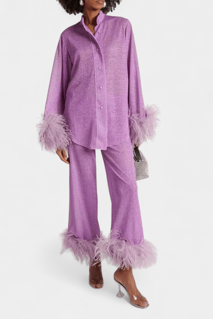 Maurine - Ensemble haut à manches longues & pantalon à plumes