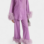 Maurine - Ensemble haut à manches longues & pantalon à plumes