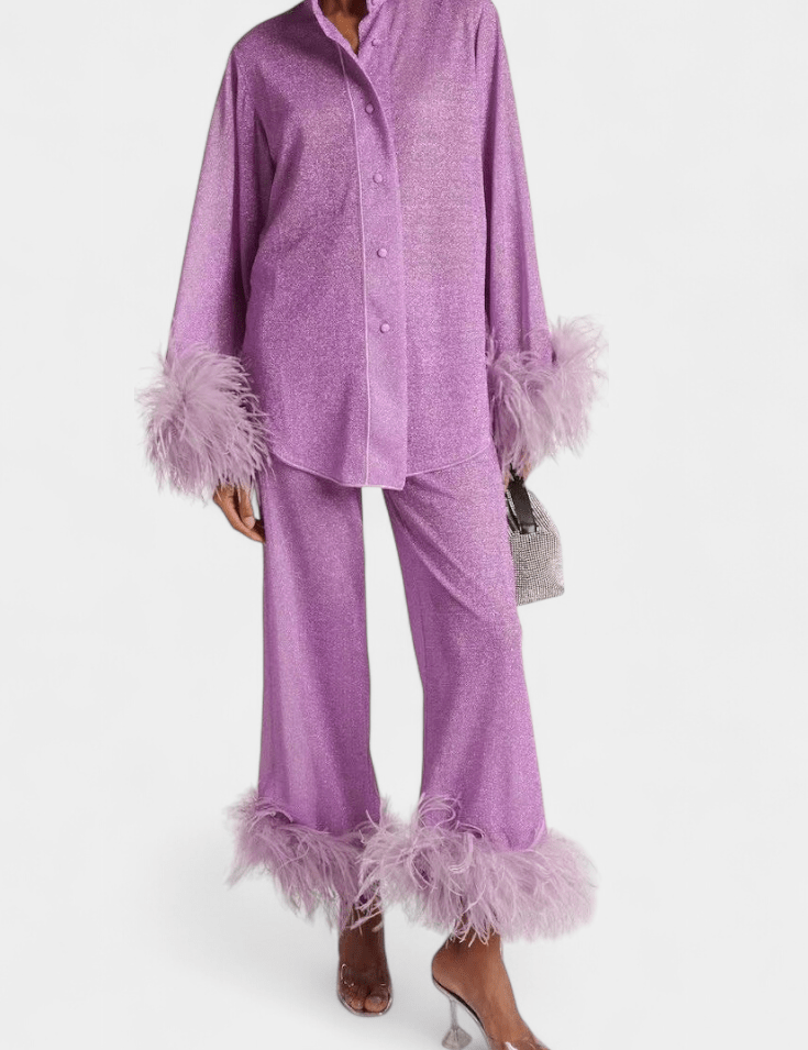 Maurine - Ensemble haut à manches longues & pantalon à plumes