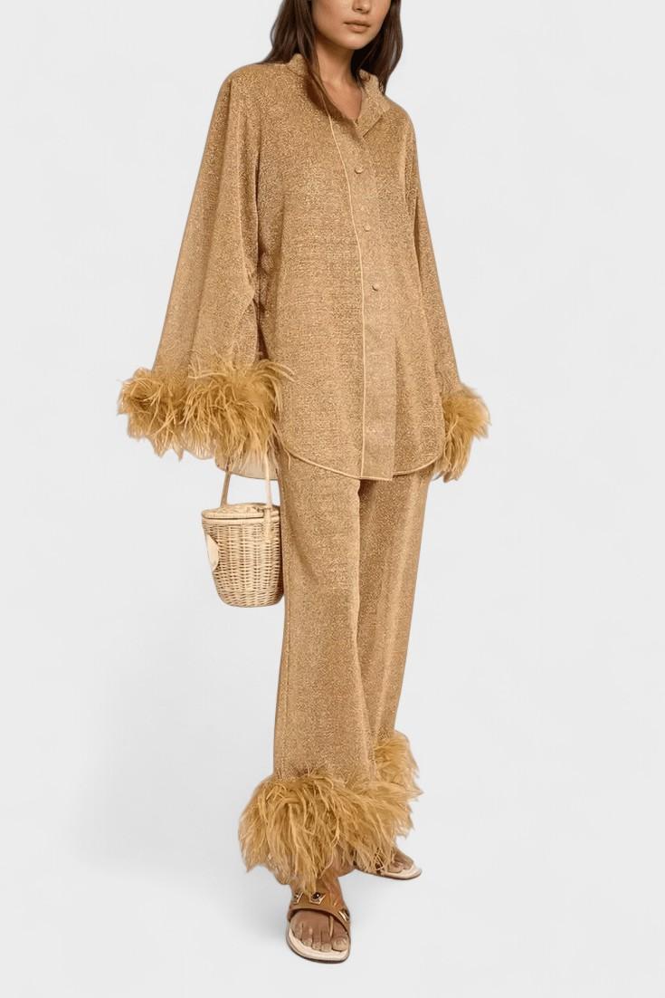 Maurine - Ensemble haut à manches longues & pantalon à plumes