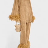 Maurine - Ensemble haut à manches longues & pantalon à plumes