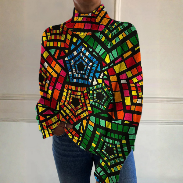 Karine - Pull à col roulé multicolore façon mosaïque