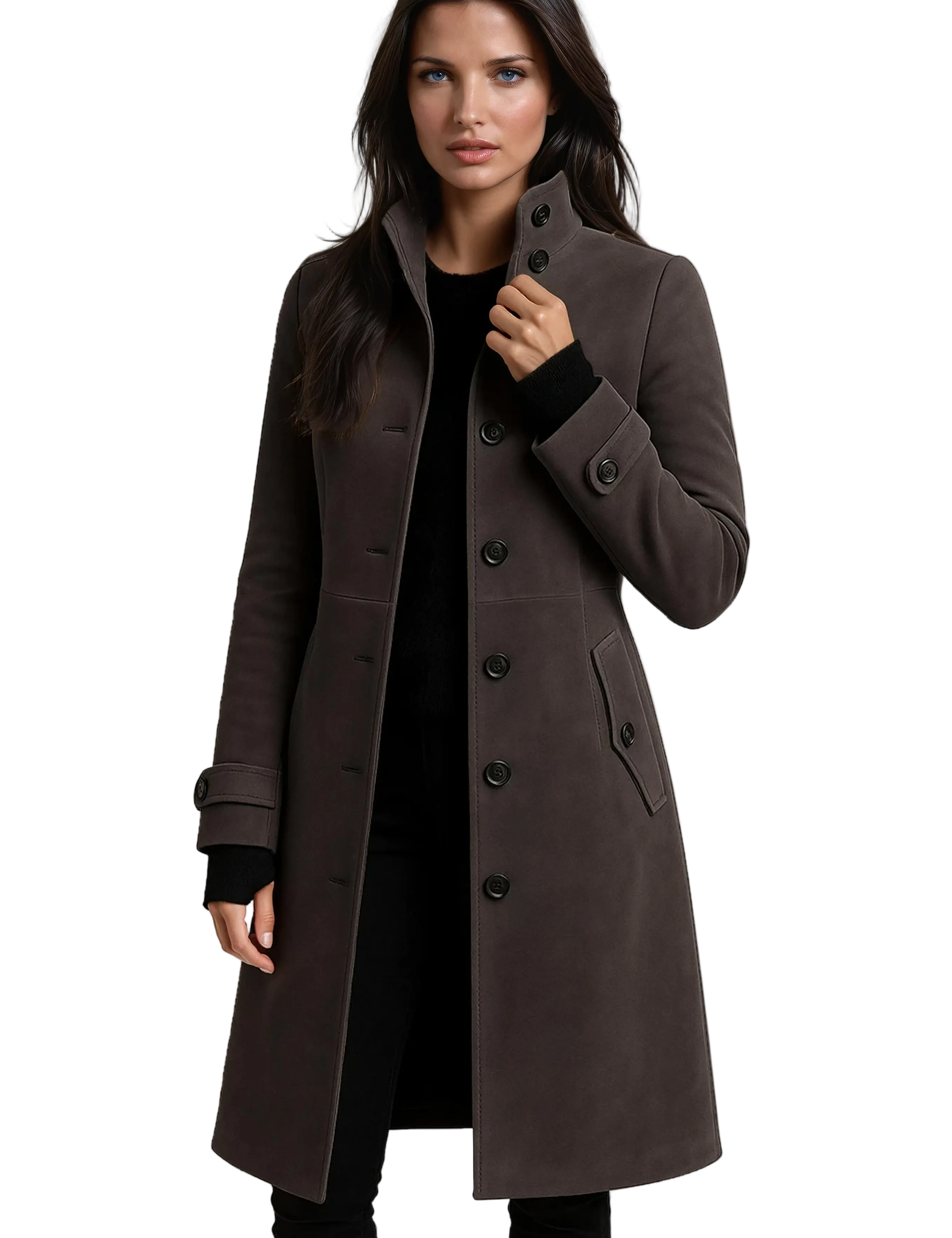 Sandy Trenchcoat Femme – Manteau Hiver avec Col Haut & Coupe Cintrée Élégante