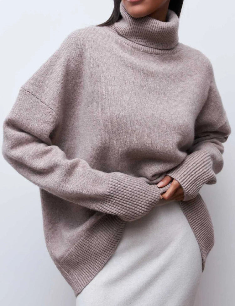 Clara Pull Col Oversize Femme – Tricot Chaud en Mélange Laine Mérinos Style Vintage