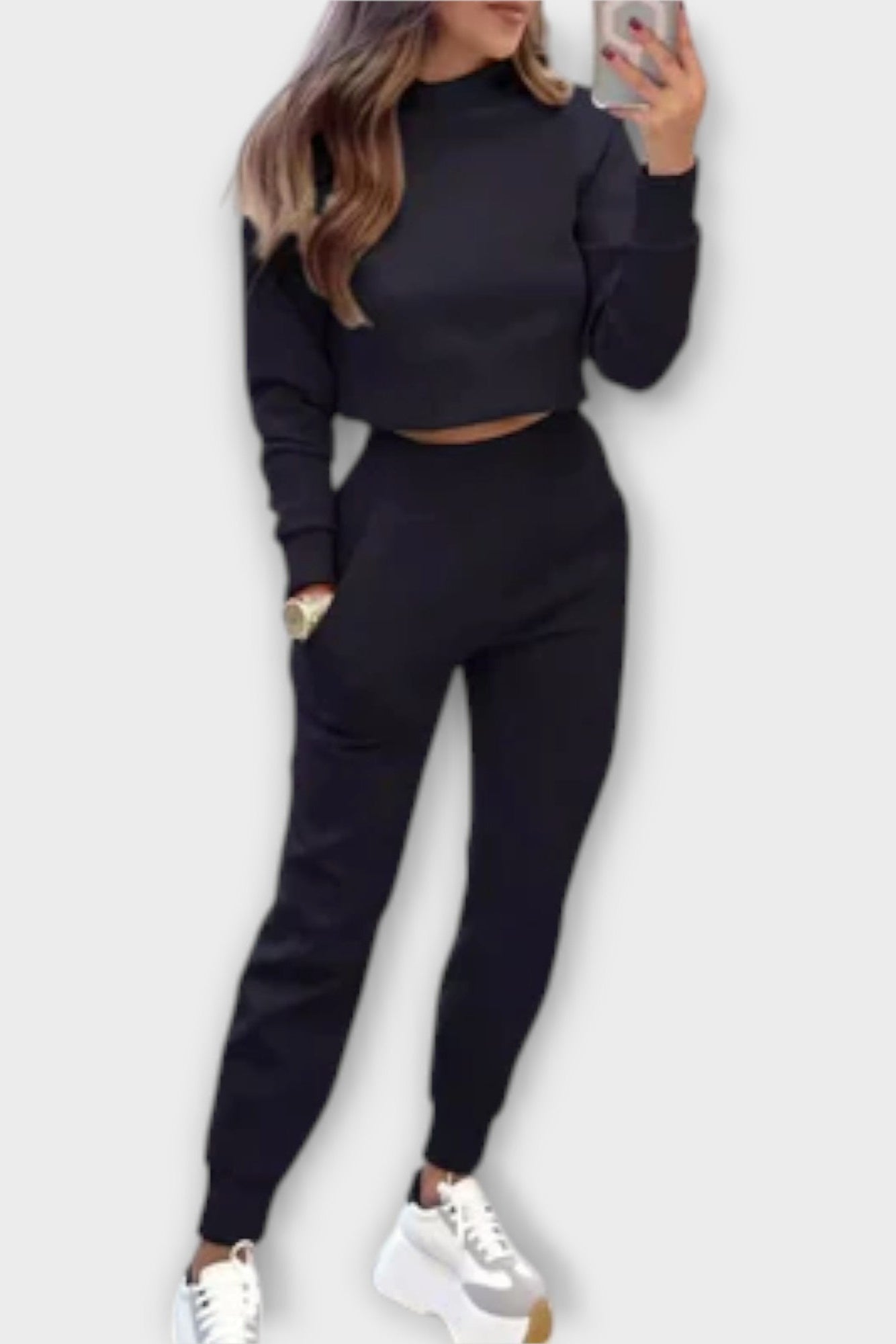 Paulette - Ensemble haut en maille beige & pantalon
