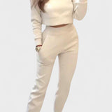 Paulette - Ensemble haut en maille beige & pantalon