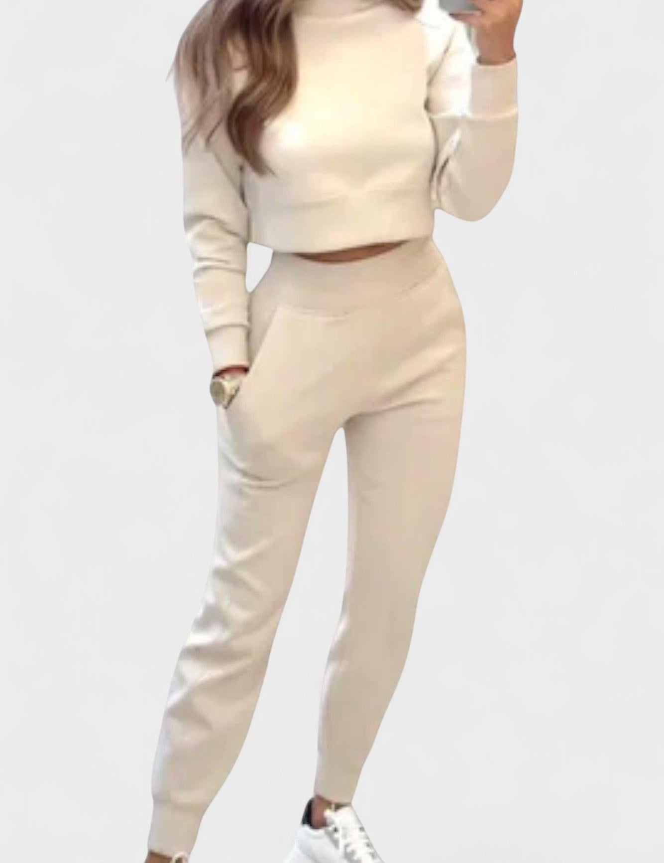 Paulette - Ensemble haut en maille beige & pantalon