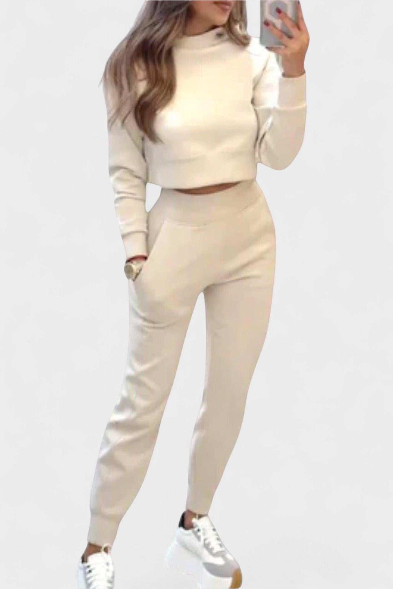 Paulette - Ensemble haut en maille beige & pantalon