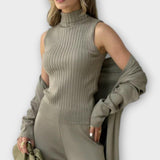 Louisette - Ensemble trois pièces en maille côtelée avec pantalon