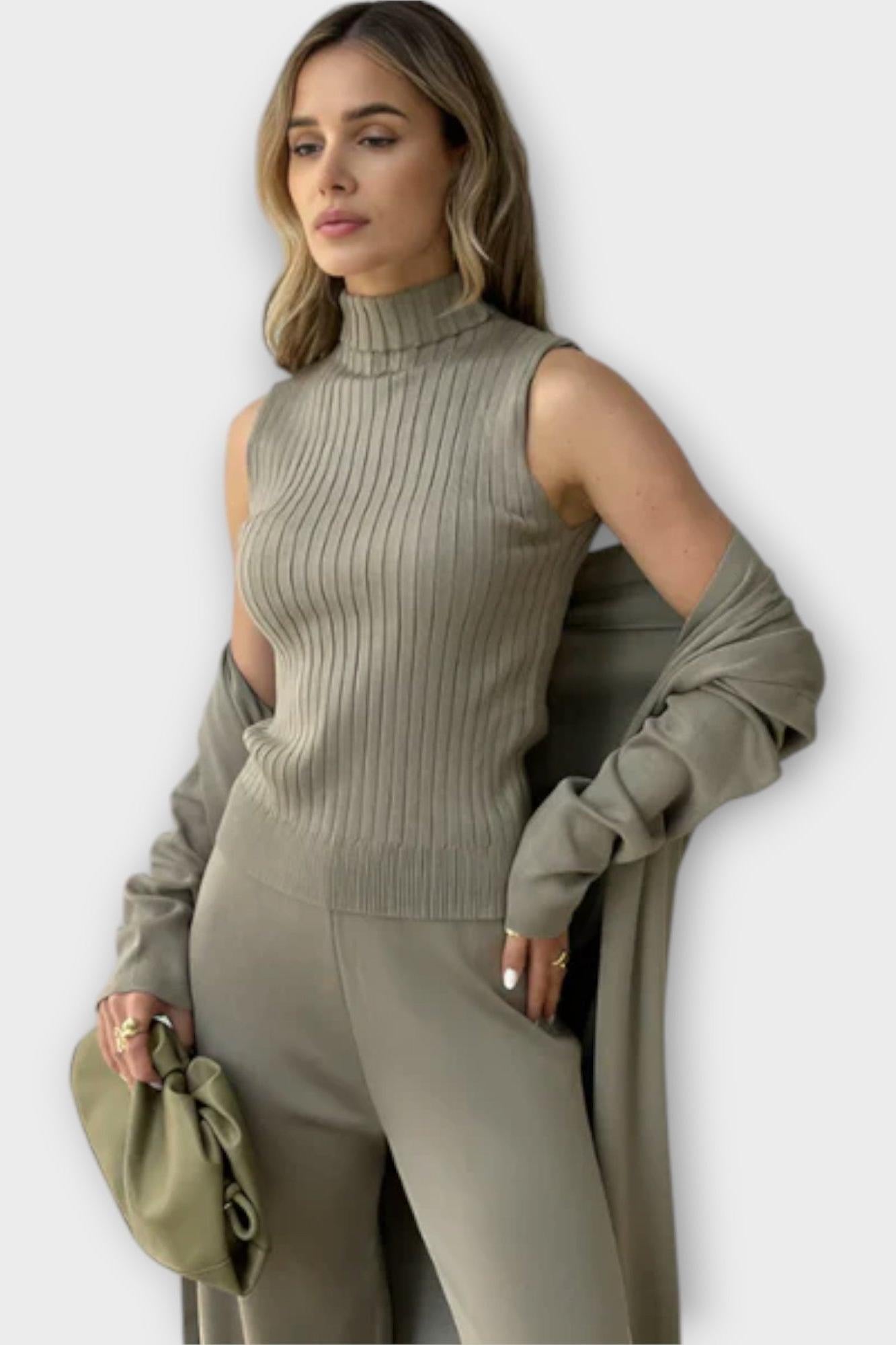 Louisette - Ensemble trois pièces en maille côtelée avec pantalon