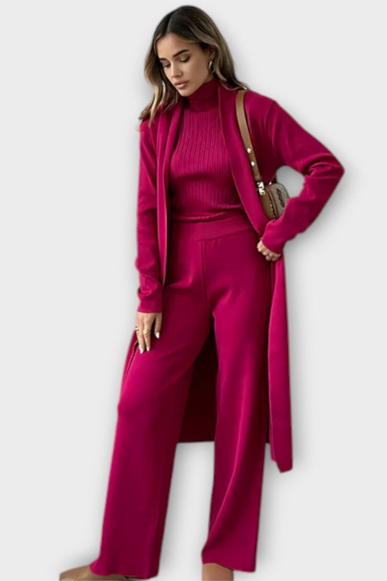 Louisette - Ensemble trois pièces en maille côtelée avec pantalon