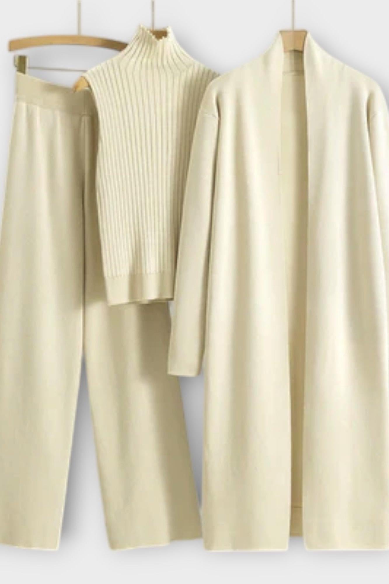 Louisette - Ensemble trois pièces en maille côtelée avec pantalon