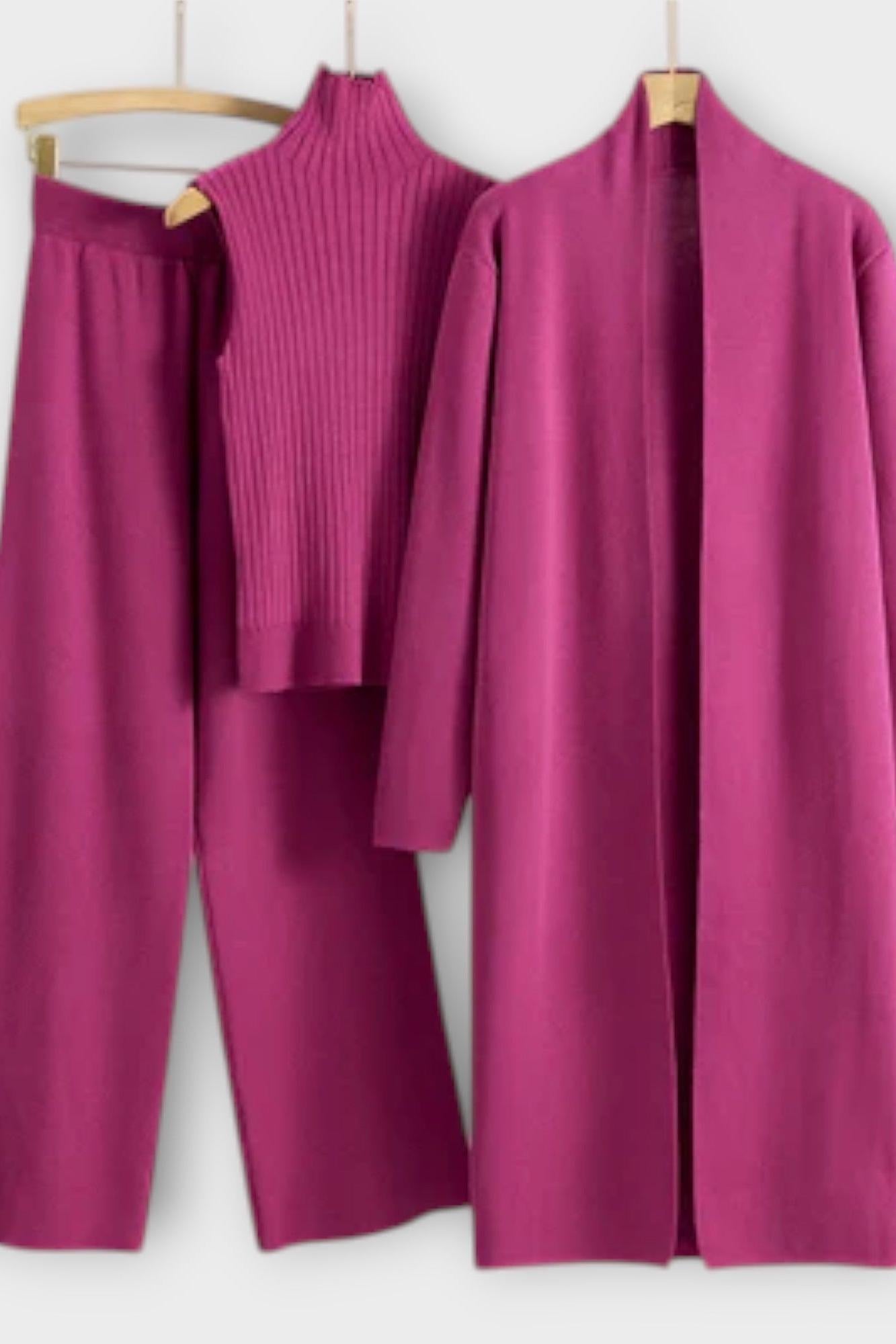 Louisette - Ensemble trois pièces en maille côtelée avec pantalon
