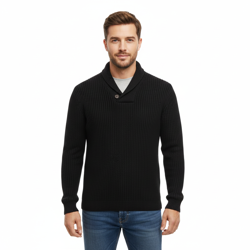 Luther Pull Homme – Tricot à Torsades avec Col Châle & Coupe Décontractée Moderne