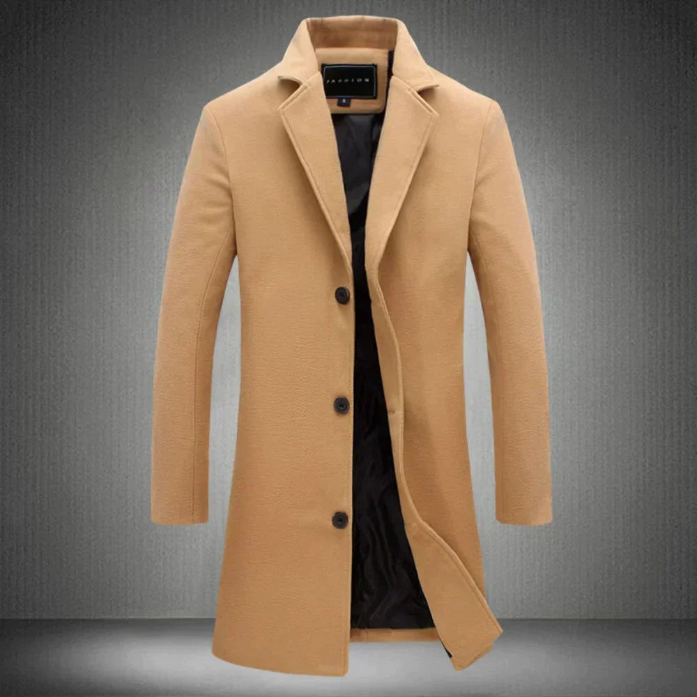 Zairen Manteau Long Homme – Coupe Droite Élégante avec Col Classique & Fermeture Boutonnée