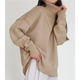 Camille Pull Femme Col Roulé Oversize – Pull Chaud en Laine Mélangée avec Finitions Côtelées