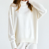 Camille Pull Femme Col Roulé Oversize – Pull Chaud en Laine Mélangée avec Finitions Côtelées