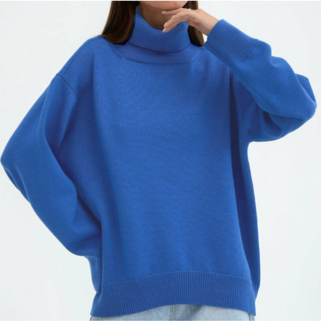 Camille Pull Femme Col Roulé Oversize – Pull Chaud en Laine Mélangée avec Finitions Côtelées