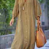 Robe Femme Veanna – Élégante Robe à Manches Longues avec Col en V & Boutonnage