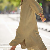 Robe Femme Veanna – Élégante Robe à Manches Longues avec Col en V & Boutonnage