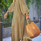 Robe Femme Veanna – Élégante Robe à Manches Longues avec Col en V & Boutonnage