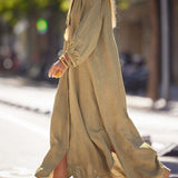 Robe Femme Veanna – Élégante Robe à Manches Longues avec Col en V & Boutonnage