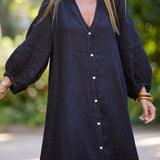 Robe Femme Veanna – Élégante Robe à Manches Longues avec Col en V & Boutonnage