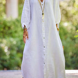 Robe Femme Veanna – Élégante Robe à Manches Longues avec Col en V & Boutonnage