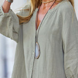 Robe Femme Veanna – Élégante Robe à Manches Longues avec Col en V & Boutonnage