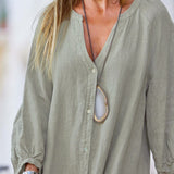 Robe Femme Veanna – Élégante Robe à Manches Longues avec Col en V & Boutonnage