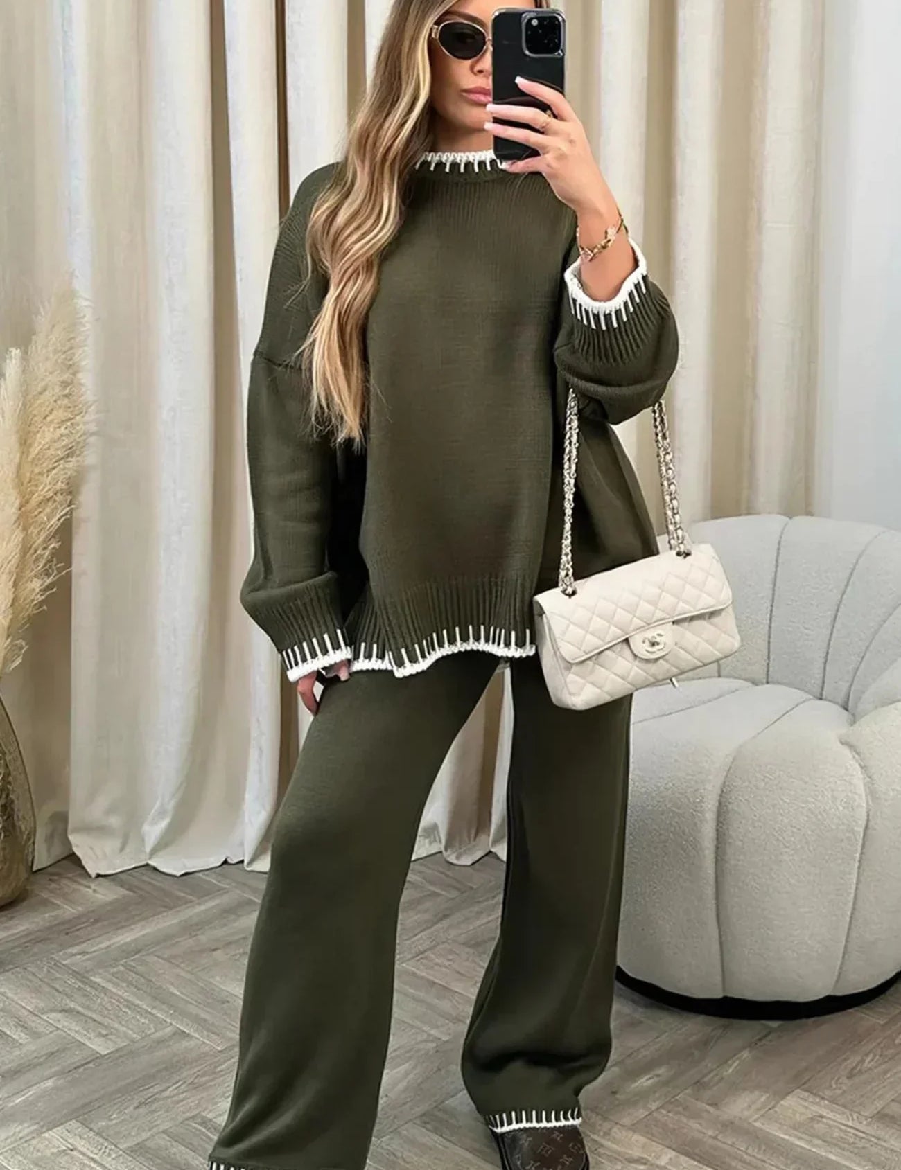 Ella Ensemble Loungewear Femme – Set Deux Pièces Confortable en Maille avec Coupe Relax