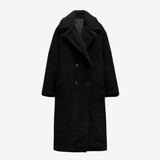 Capri Manteau Long Teddy Femme – Double Boutonnage, Texture Peluche & Style Hiver