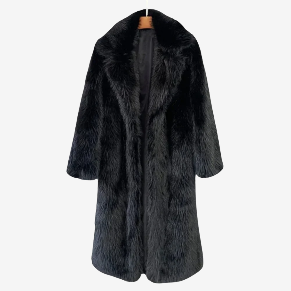 Calista Manteau Long en Fausse Fourrure Femme – Coupe Maxi, Col à Revers & Style Glamour