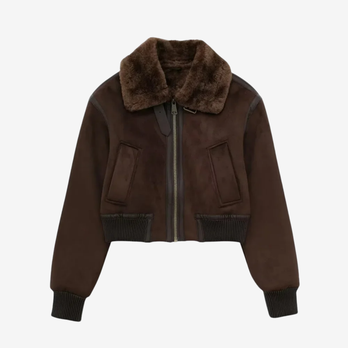 Camille Bomber Aviateur Femme Marron – Col Fausse Fourrure & Style Élégant Hiver