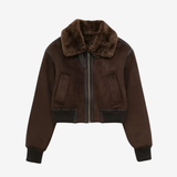 Camille Bomber Aviateur Femme Marron – Col Fausse Fourrure & Style Élégant Hiver