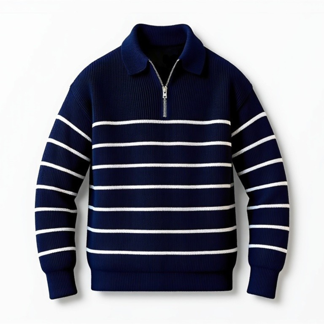 Marc Pull Homme Rayé à Demi-Zip – Maille Marine Casual Chic pour Toutes Saisons