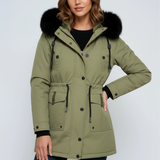 Leonor Parka Femme d’Hiver – Capuche avec Col en Fausse Fourrure & Taille Ajustable