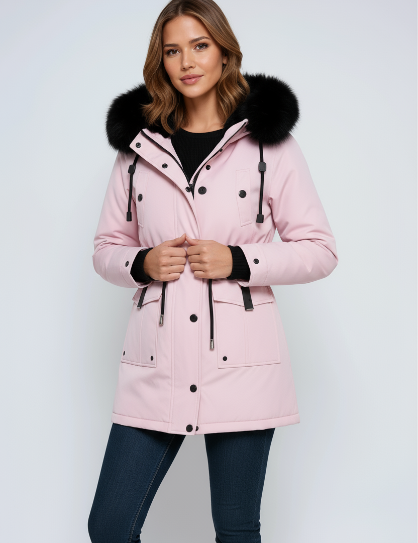 Leonor Parka Femme d’Hiver – Capuche avec Col en Fausse Fourrure & Taille Ajustable