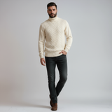 Timmy Pull Homme Col Roulé en Maille Câblée – Pull Classique Chaud et Élégant