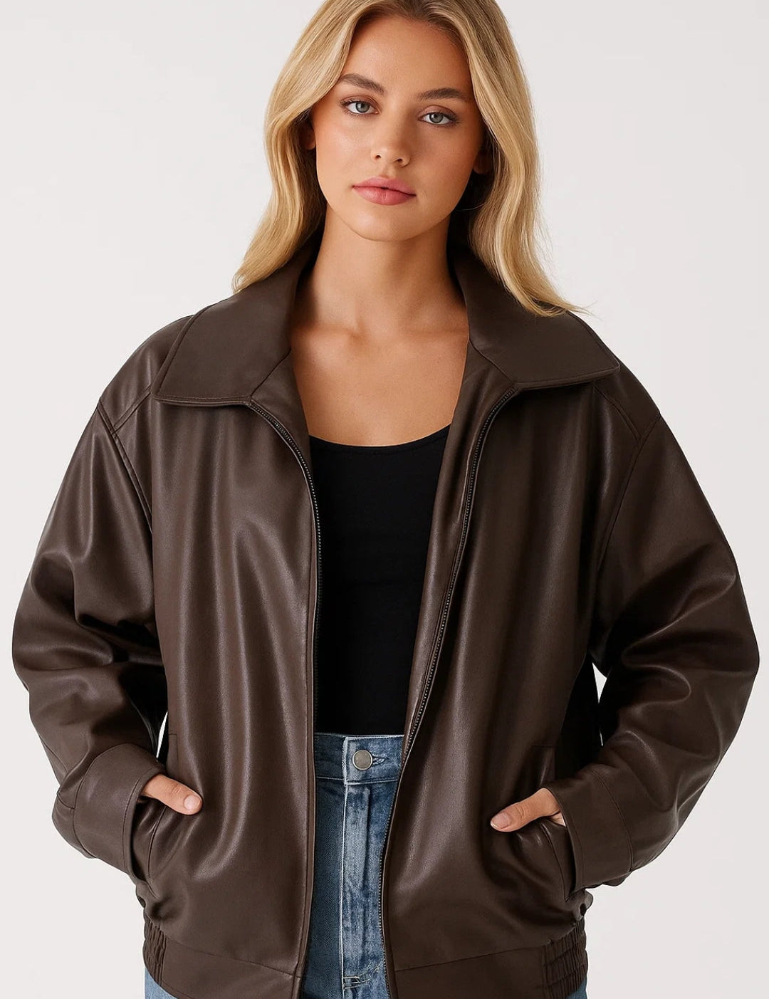 Emilia Veste Femme Zippée – Veste Casual en Similicuir Léger pour la Mi-Saison