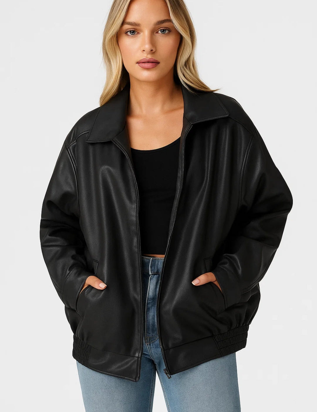 Emilia Veste Femme Zippée – Veste Casual en Similicuir Léger pour la Mi-Saison