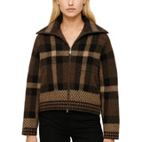 Barbie Veste Courte Femme – Motif à Carreaux Structuré, Fermeture Zippée & Style Mi-Saison