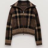 Barbie Veste Courte Femme – Motif à Carreaux Structuré, Fermeture Zippée & Style Mi-Saison