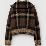 Barbie Veste Courte Femme – Motif à Carreaux Structuré, Fermeture Zippée & Style Mi-Saison