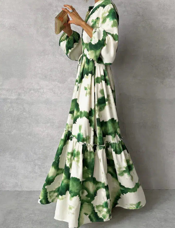 Patricia Robe Maxi Femme - Manches Longues, Col en V - Design Élégant et Fluide pour Événements Formels