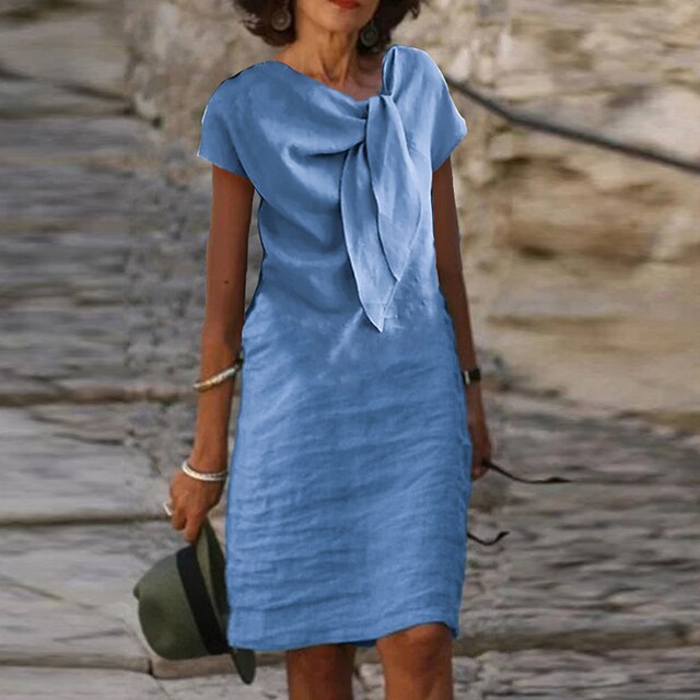 Ava Robe Lin Femme – Nœud Décoratif, Style Décontracté Chic & Légèreté Naturelle