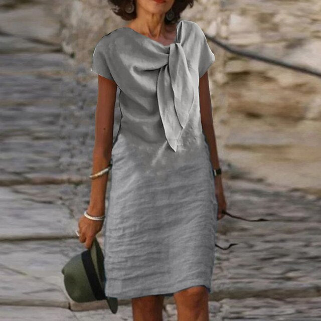 Ava Robe Lin Femme – Nœud Décoratif, Style Décontracté Chic & Légèreté Naturelle